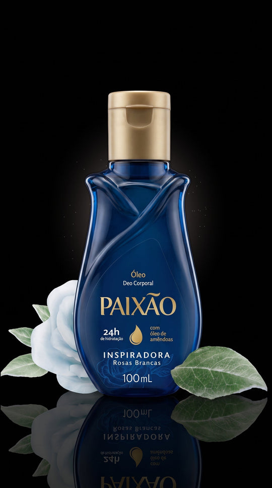 Paixão Körperöl Inspirierende Weisse Rosen 100 ml, koenigsblaue Flasche mit weisser Rose